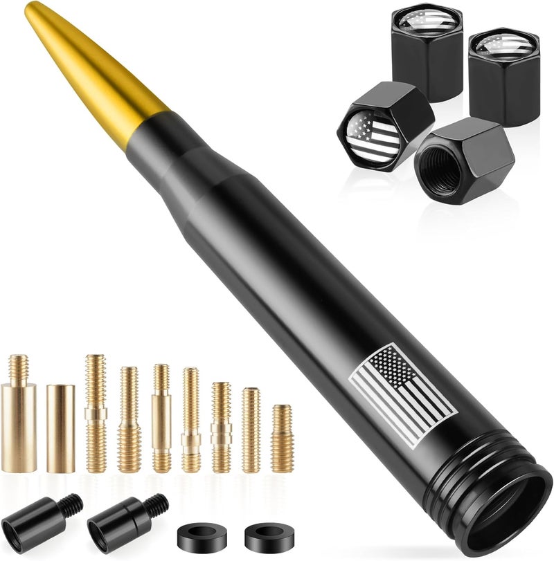 BJSIA American Flag Antenna for Truck with Valve Stem Caps - Universal Compatible with Ford, Dodge, Chevrolet, GMC, Jeep, Toyota Truck Car Accessories, Heavy Duty Pickup Trucks Accessories - Gold - Image 1